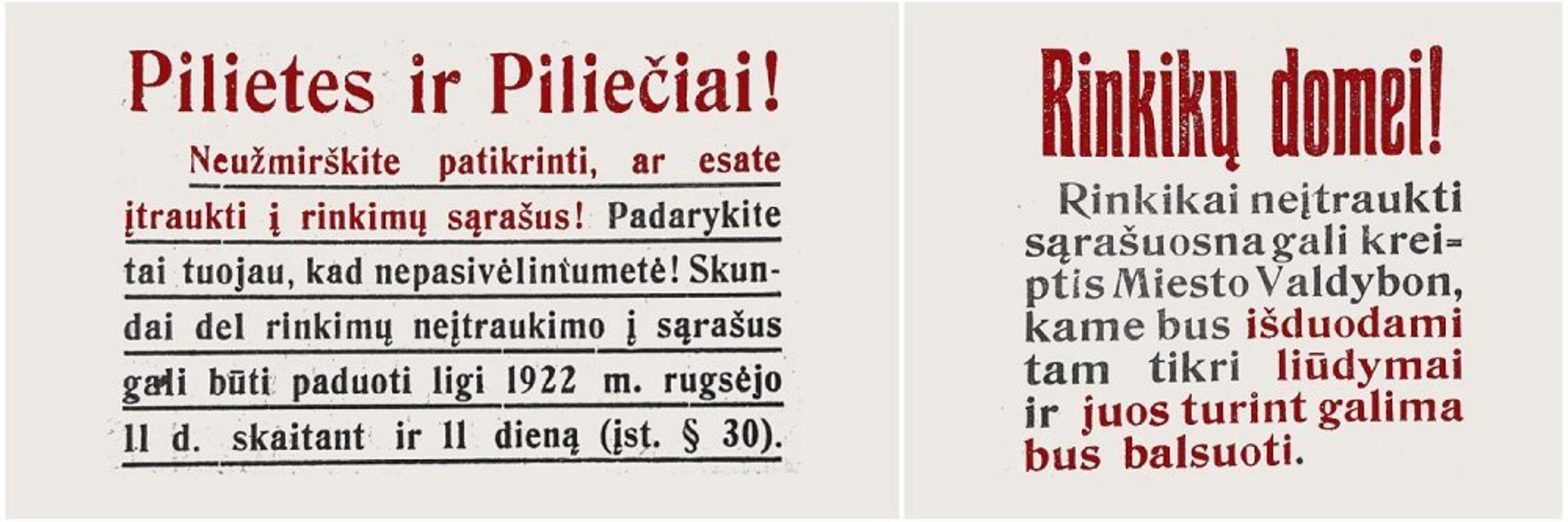 Atsi&scaron;aukimai &bdquo;Pilietės ir piliečiai&ldquo; ir &bdquo;Rinkikų domei!&ldquo;, Lietuvos žinios, 1922 m.