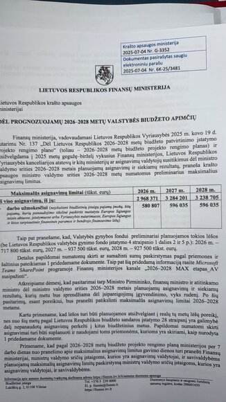 Finansų ministerijos prane&scaron;imas apie gynybos biudžeto projektą